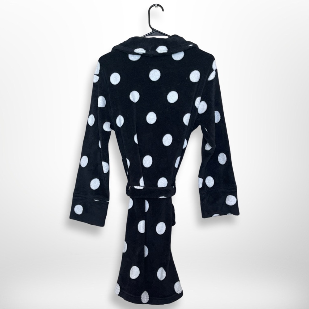 PINK Victoria’s Secret Black/White Polka Dot Plush Fleece Belted Mini Robe M/L - Picture 6 of 7